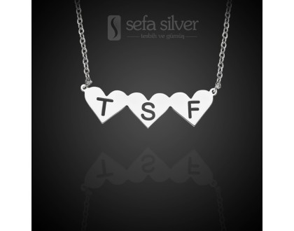 Kişiye Özel Üç Kalpli ve Harfli Gümüş Kolye