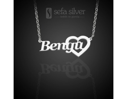 Kişiye Özel İsimli ve Kalpli Gümüş Kolye