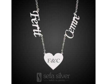 Kişiye Özel İsimli ve Kalpli Gümüş Kolye