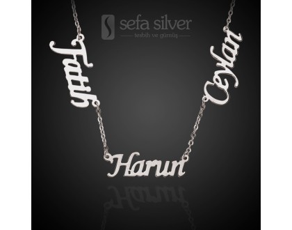 Kişiye Özel Üç İsimli Gümüş Kolye