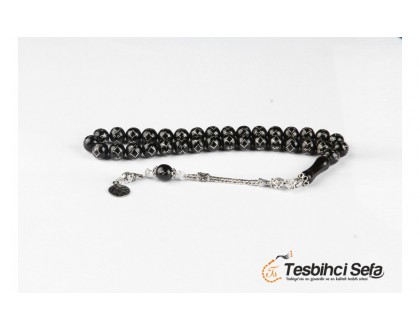 Erzurum Menşei Gümüş İşlemeli Hakiki Oltu Taşı Tesbih - 2