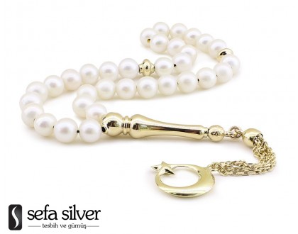 Altın Aksesuarlı İnci Tesbih