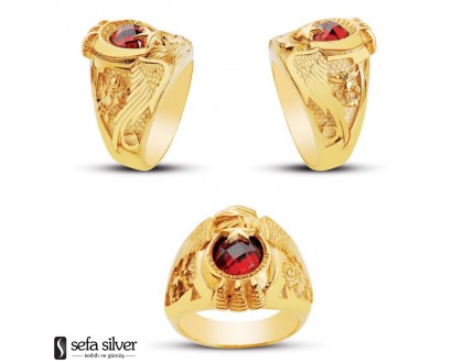 Kara Kuvvetleri Kartal Başlı Altın Kaplama Jandarma Gümüş Yüzük