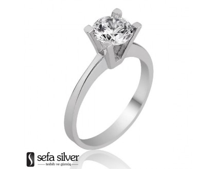 Pırlanta Modeli Tek Taş Gümüş Yüzük