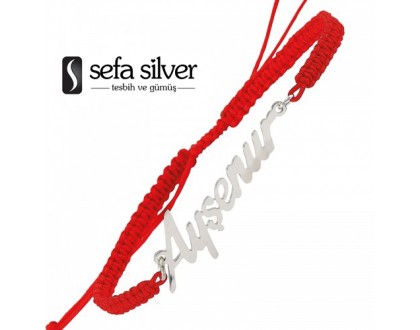 Makrome Kırmızı Renk Gümüş Bileklik