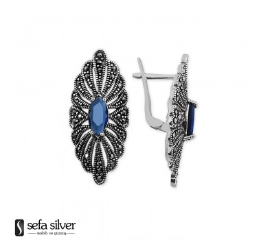 925 Ayar Gümüş Mavi Taşlı Otantik Küpe 925 Ayar Gümüş Mavi Taşlı Otantik Küpe