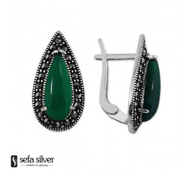 925 Ayar Gümüş Yeşil Akik Taşlı Damla Küpe 925 Ayar Gümüş Yeşil Akik Taşlı Damla Küpe