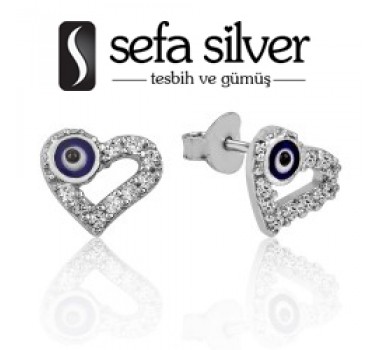 925 Ayar Gümüş Nazar Boncuklu Kalpli Gümüş Küpe 925 Ayar Gümüş Nazar Boncuklu Kalpli Gümüş Küpe
