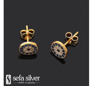 Altın Kaplama Nazar Boncuklu Vidalı Küpe Altın Kaplama Nazar Boncuklu Vidalı Küpe