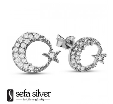 Ayyıldızlı Vidalı Gümüş Küpe Ayyıldızlı Vidalı Gümüş Küpe