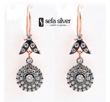 Çok Taşlı Roze Gümüş Asmalı Küpe Çok Taşlı Roze Gümüş Asmalı Küpe