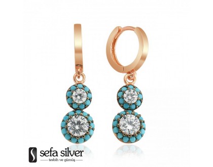 Turkuaz Zirkon Taşlı Gümüş Küpe