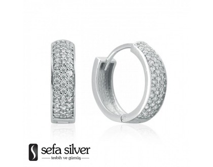 Zirkon Taşlı 925 Ayar Gümüş Halka Küpe