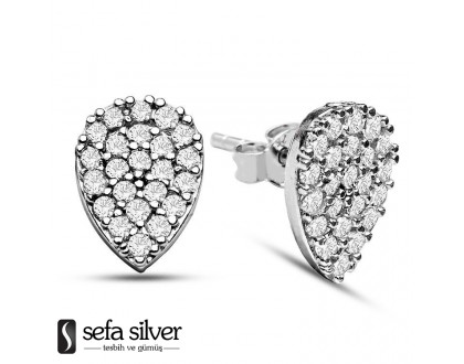 Zirkon Taşlı Damla Modeli Vidalı Küpe