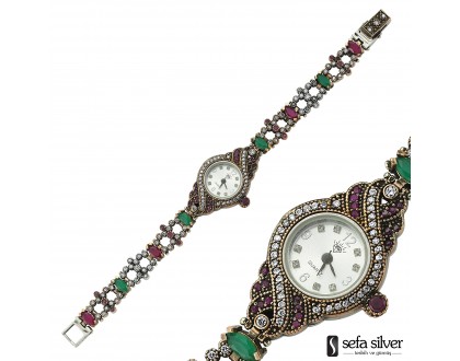 Doğal Taşlı Gümüş Saat