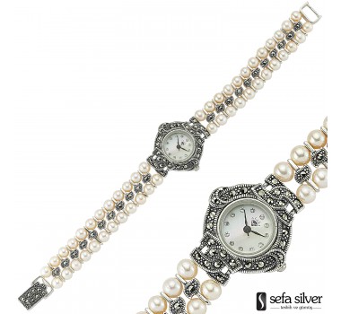 İncili Margazitli Gümüş Kol Saati İncili Margazitli Gümüş Kol Saati