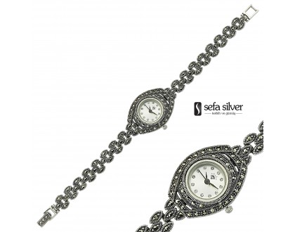 Zarif Margazit Taşlı Gümüş Saat