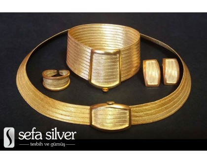 925Ayar Gümüş Altın Kaplama Trabzon Hasır Set