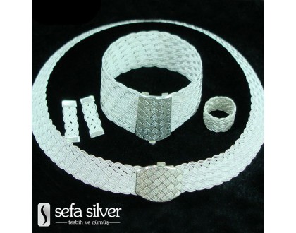Sepet Örgü Gümüş Örgülü Set