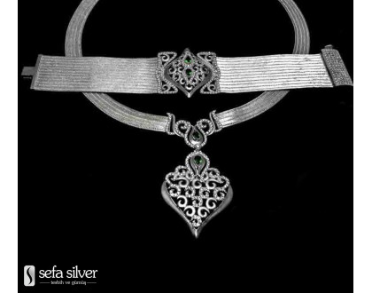 Yeşil Beyaz Zirkon Taşlı Hasır Takım