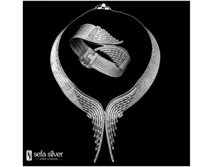 Zümrüdü Anka Modeli Gümüş Hasır Takım