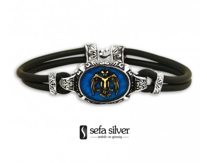 Çift Başlı Gümüş Deri Bileklik