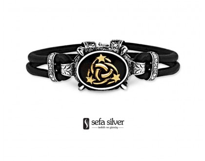 Teşkilatu Mahsusa Motifli Deri Gümüş Bileklik