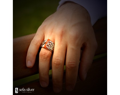 Elif Vavlı Akik Taşlı Gümüş Yüzük