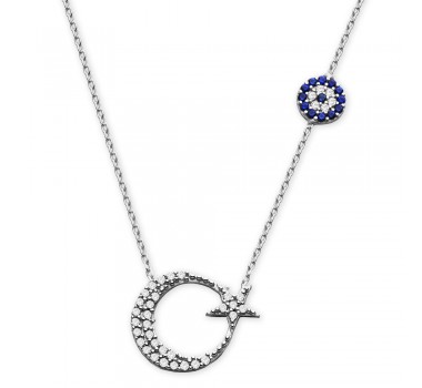 Ayyıldızlı Nazar Boncuklu Gümüş Kolye Ayyıldızlı Nazar Boncuklu Gümüş Kolye