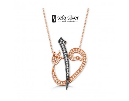 Roze Kaplama Vavlı Elifli Gümüş Kolye
