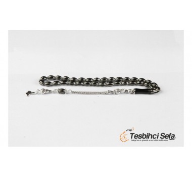 Gümüş Yarma İşlemeli Hakiki Oltu Tesbih Gümüş Yarma İşlemeli Hakiki Oltu Tesbih