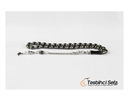 Gümüş Yarma İşlemeli Hakiki Oltu Tesbih Gümüş Yarma İşlemeli Hakiki Oltu Tesbih