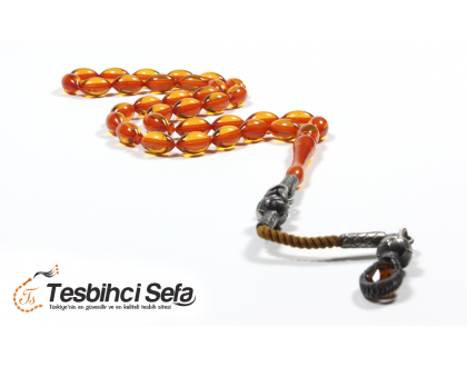 Kazaziye Püsküllü Turuncu Kehribar Tesbih