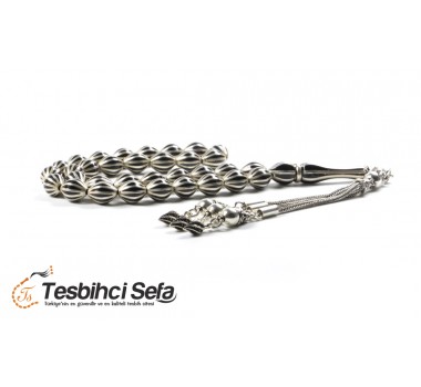 Özel Püsküllü Koleksiyonluk Gümüş İşlemeli Oltu Tesbih