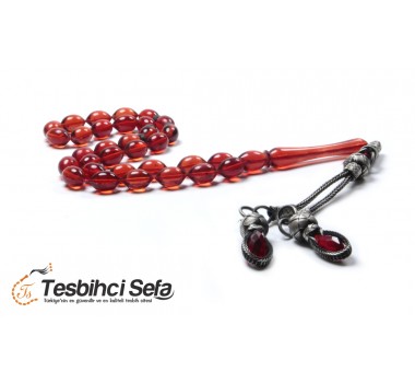 Kazaz Püsküllü Kırmızı Ateş Kehribar Tesbih Kazaz Püsküllü Kırmızı Ateş Kehribar Tesbih