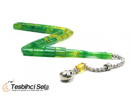 Kesme Model Yeşil Kehribar Tesbih