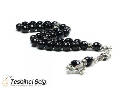Özel Püsküllü Siyah Taneli Onix Tesbih